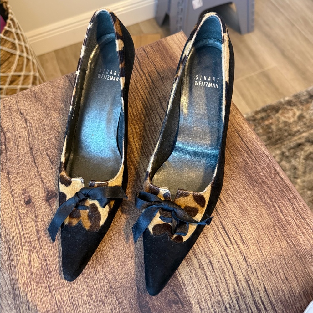 Stuart Weitzman Black and Brown Leopard Heels